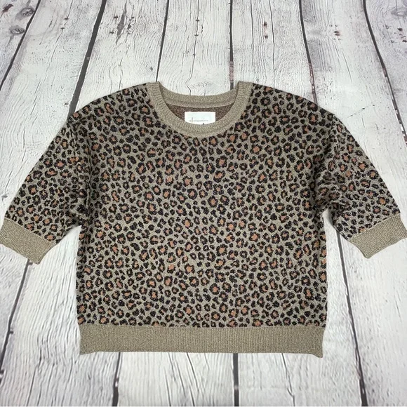 ANTHROPOLOGIE metallic leopard print 3/4 sleeve sweater top, size XS - Picture 7 of 16